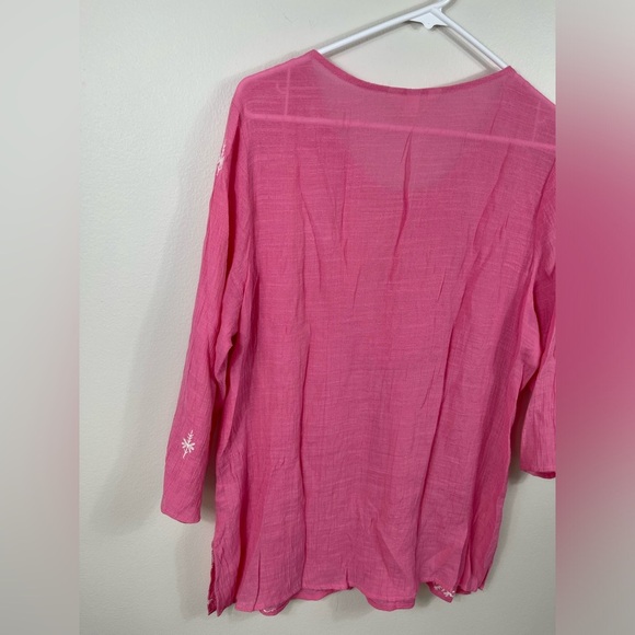 Krazy Kat Pink White Embroidered Lightweight Tunic Blouse Colorful Floral sz XL - Picture 12 of 15
